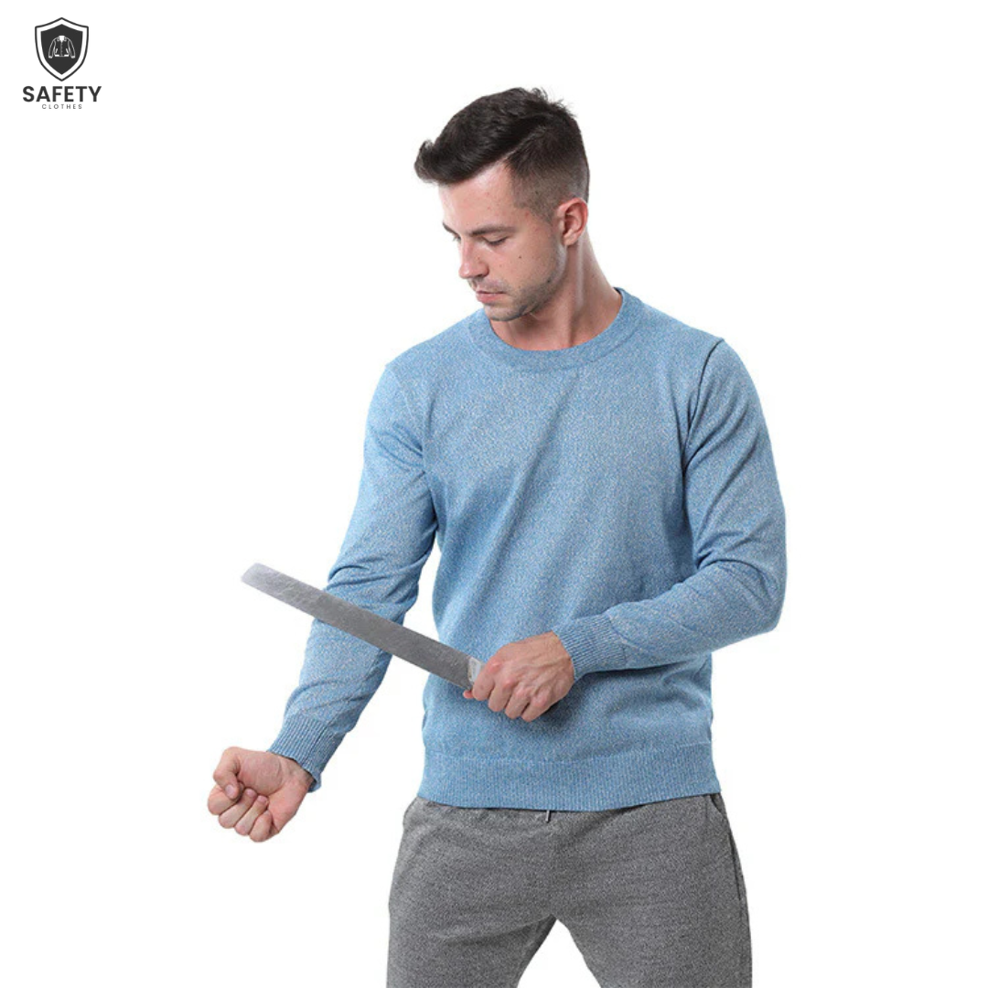 Men's Blue Round Neck Protective Shirt